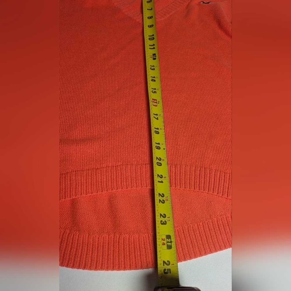 Hollister Women Orange V-Neck Sweater Long Sleeve Logo Hi-Low Size M EUC - Picture 9 of 11